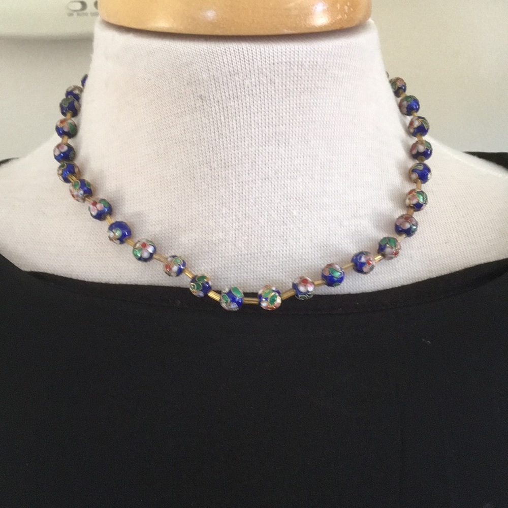 Vintage necklace bracelet earring cloisonné costum